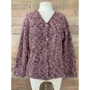 Harley of Scotland Women’s Merino Wool Mohair Nubby Cardigan Pink Cottage Farm M